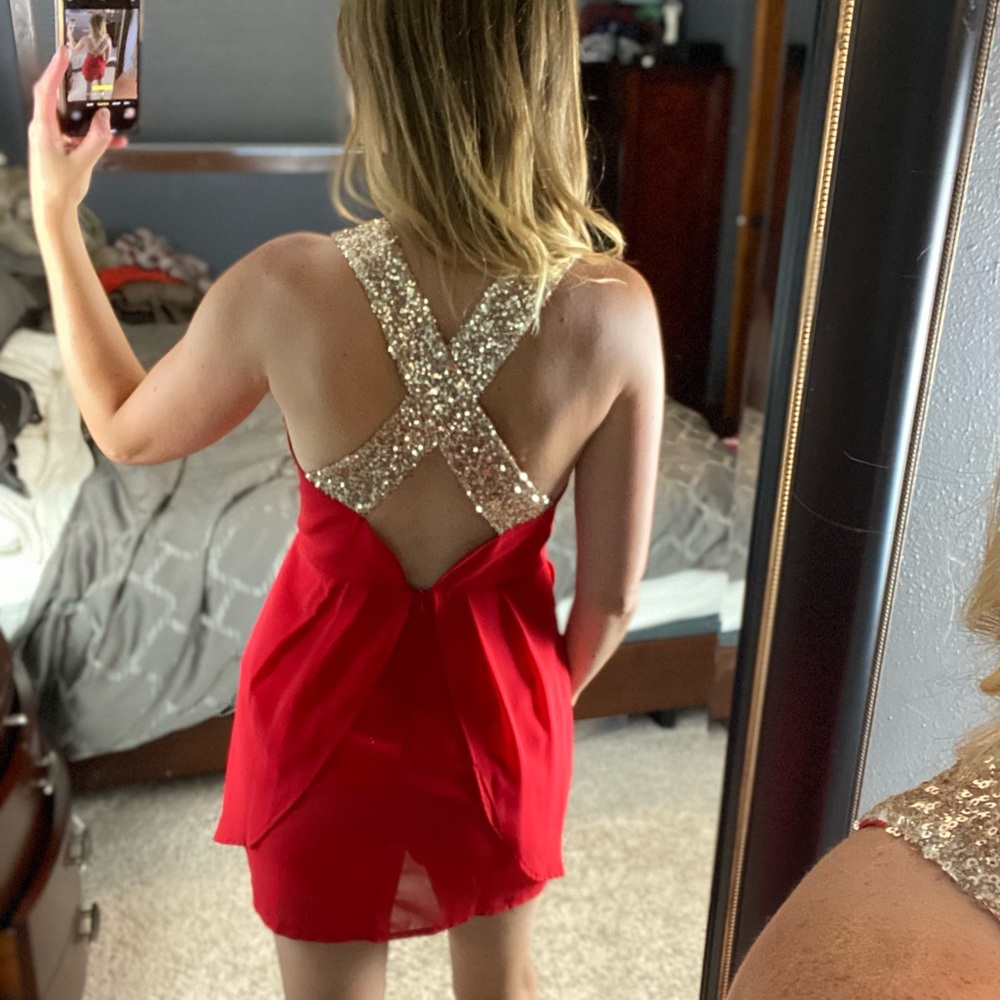 CALS Red Mini Dress with Sequin Back, Medium